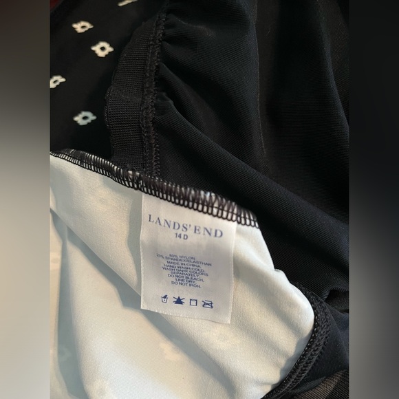 Lands End Tankini Black White Size 14 D Small Diamond Pattern Adjustable Strap - Picture 15 of 15